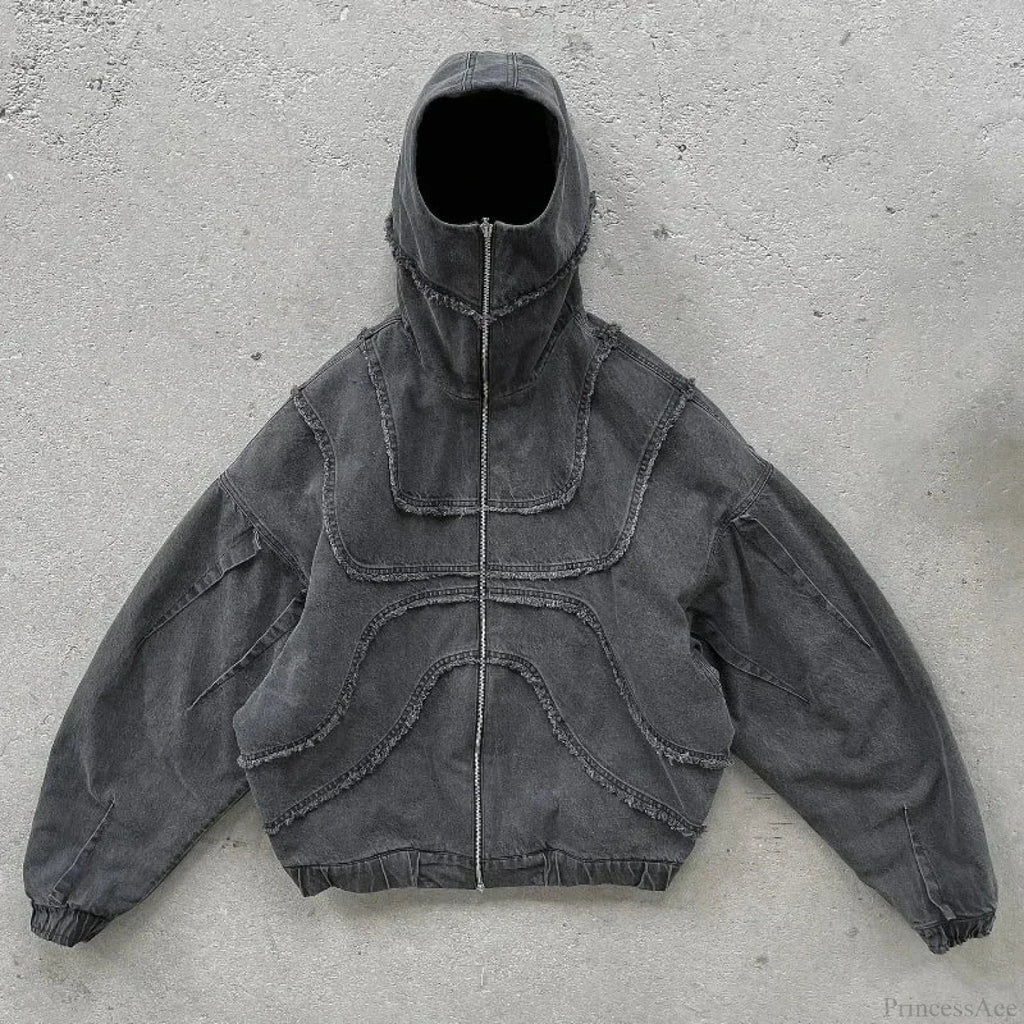 Dark Denim Patchwork Pullover Hoodie