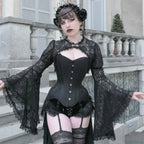 Dark Flared Sleeve Silk Blouse