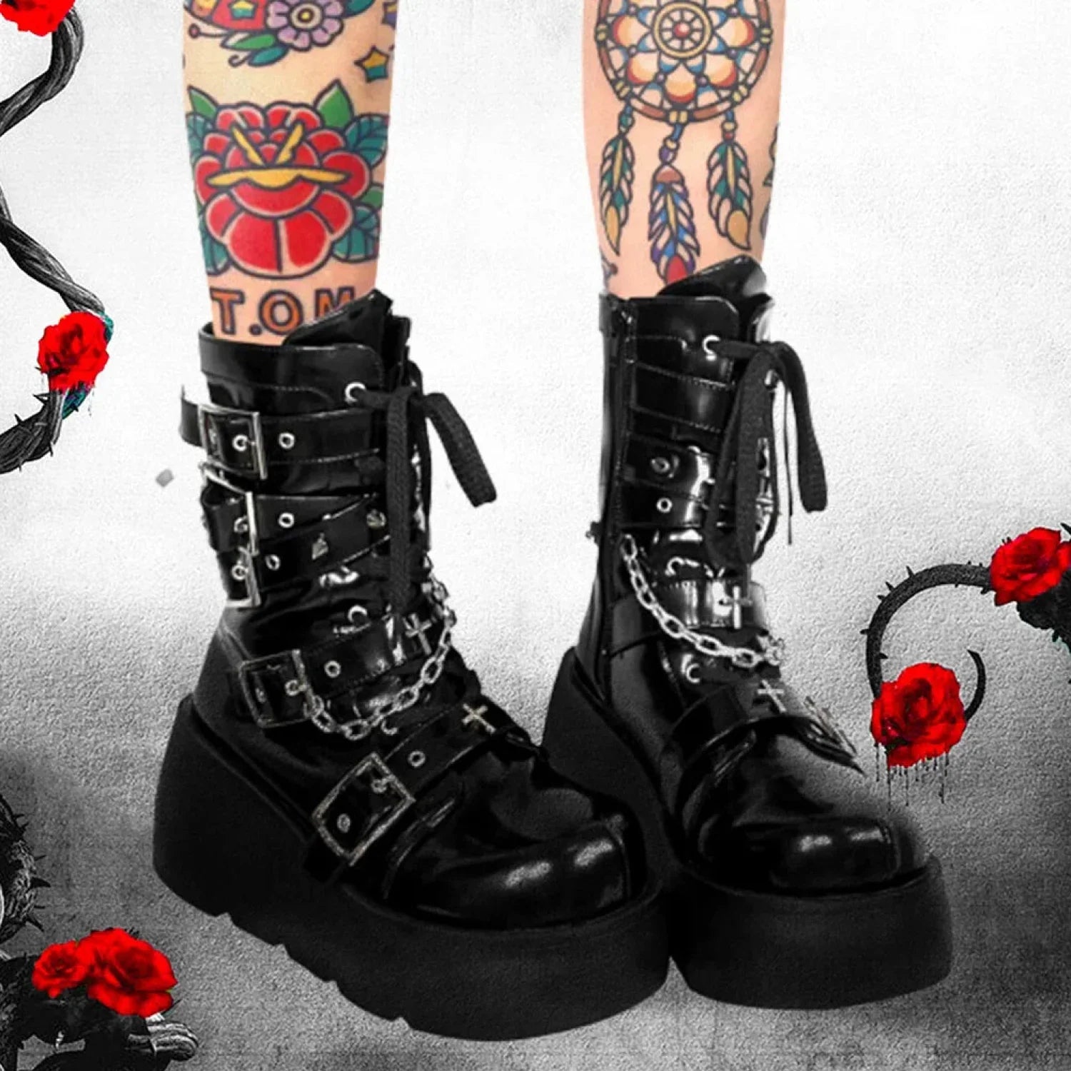 Dark FOX Platform Gothic Fight Boot