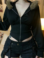 Dark Futuristic Furry Hem Hoodie
