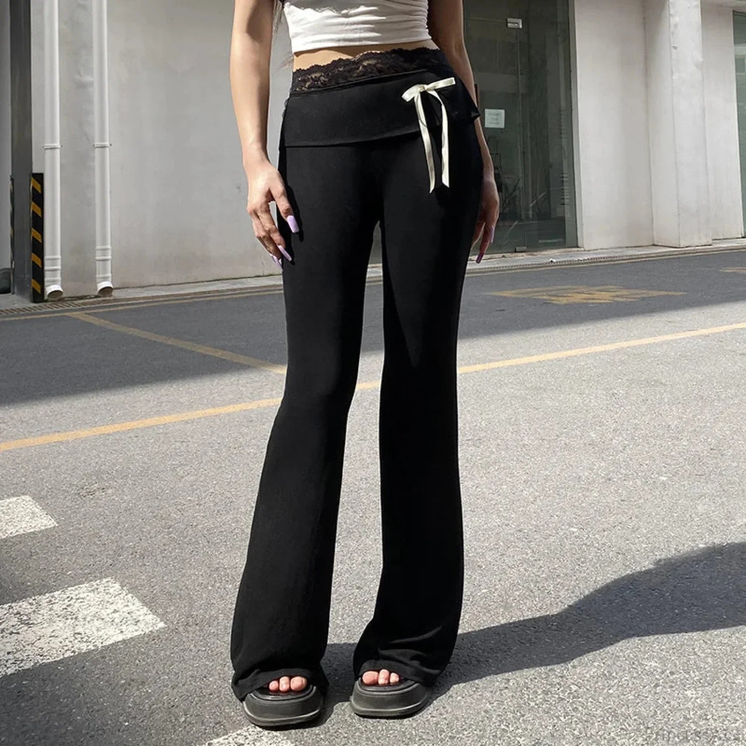 Dark Gothic Slim Lace Flared Pant