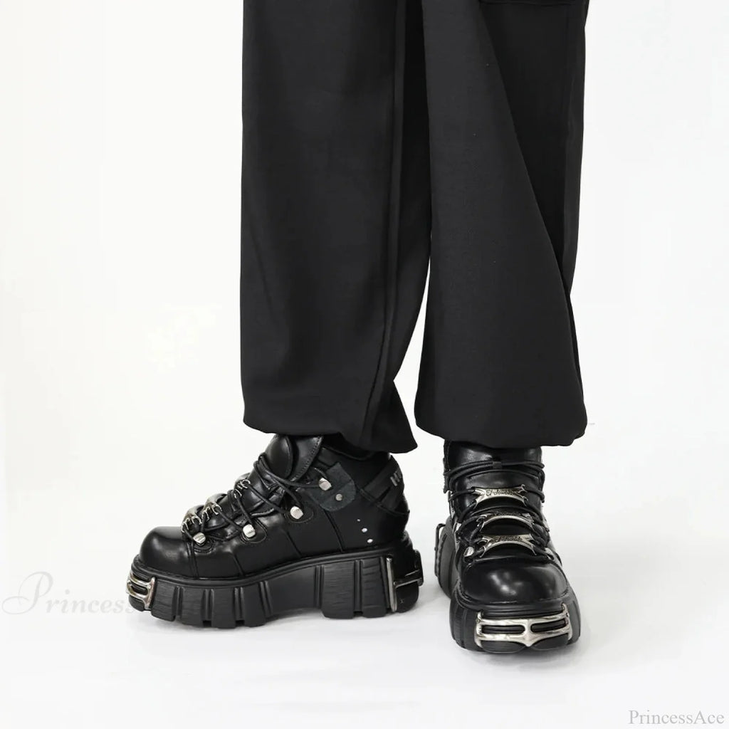 Dark Lace-Up Elevated Ankle Sneaker