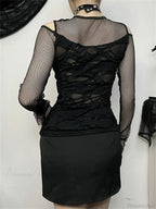 Dark Mesh Imitation Neck Transparent Blouse