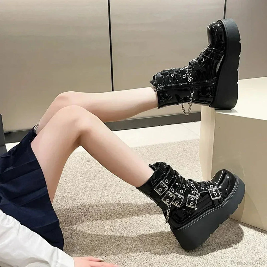 Dark Motorcycle Zip Tall Heel Platform Boot