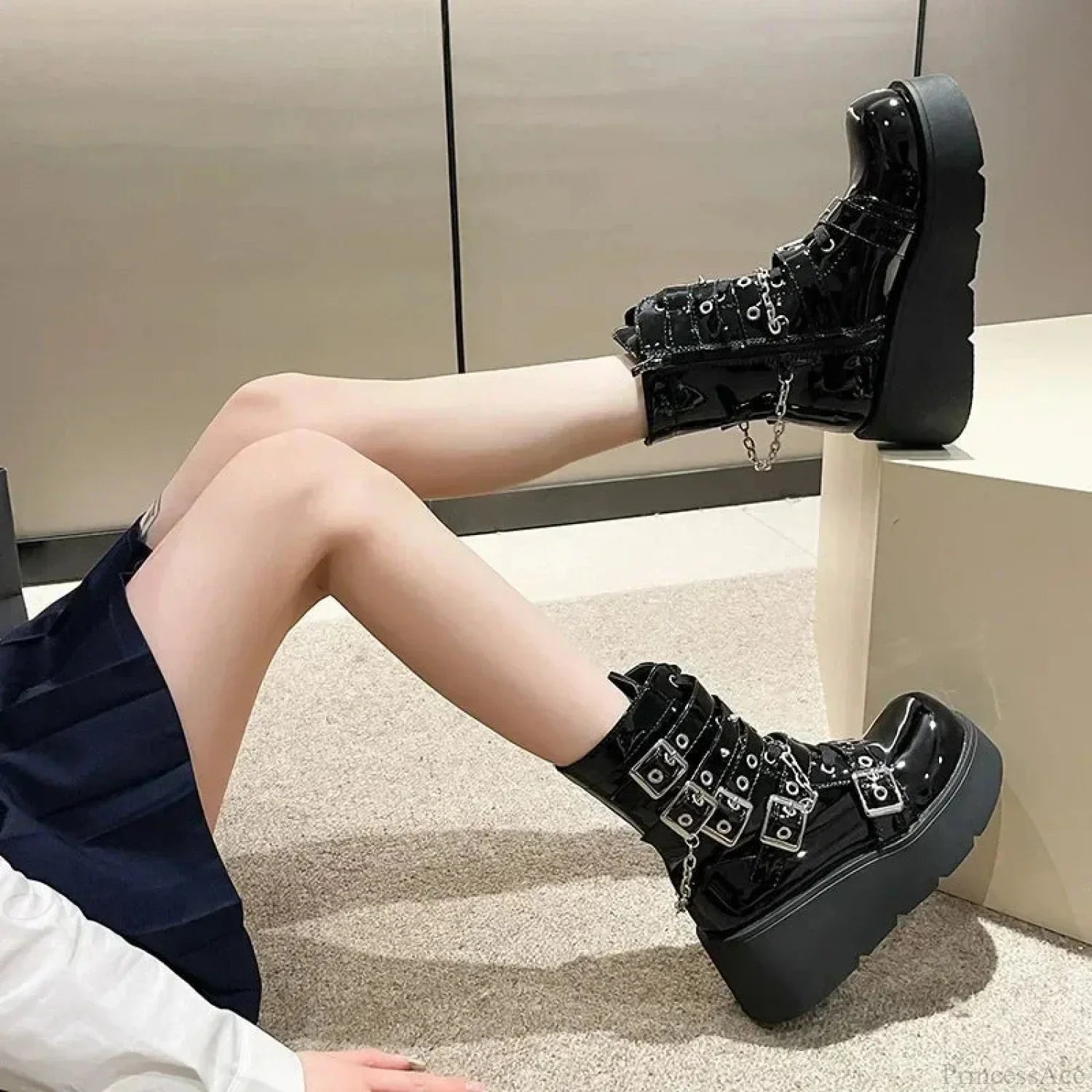 Dark Motorcycle Zip Tall Heel Platform Boot