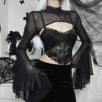 Dark Net Lace Up Flared Shirt