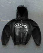 Dark Oversized Design Zip Hoodie