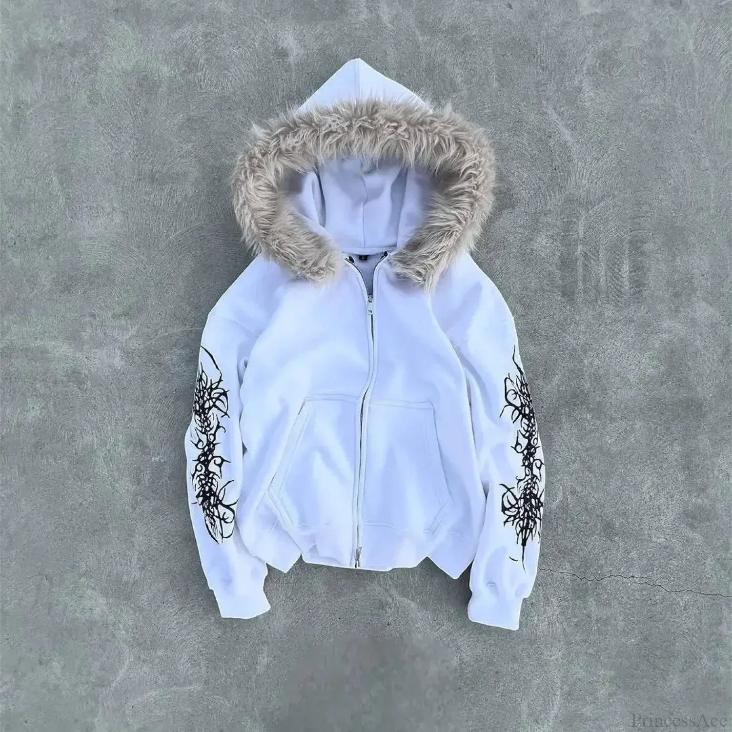 Dark Plush Furry Zip Hoodie
