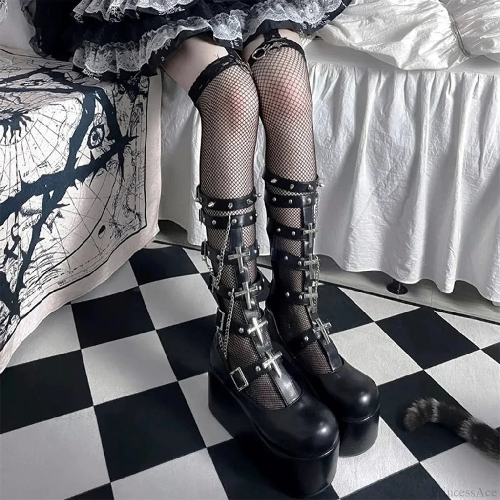 Dark Rebel Metal Chain Platform Chunky Boot