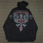 Dark Skull Print Zip Hoodie
