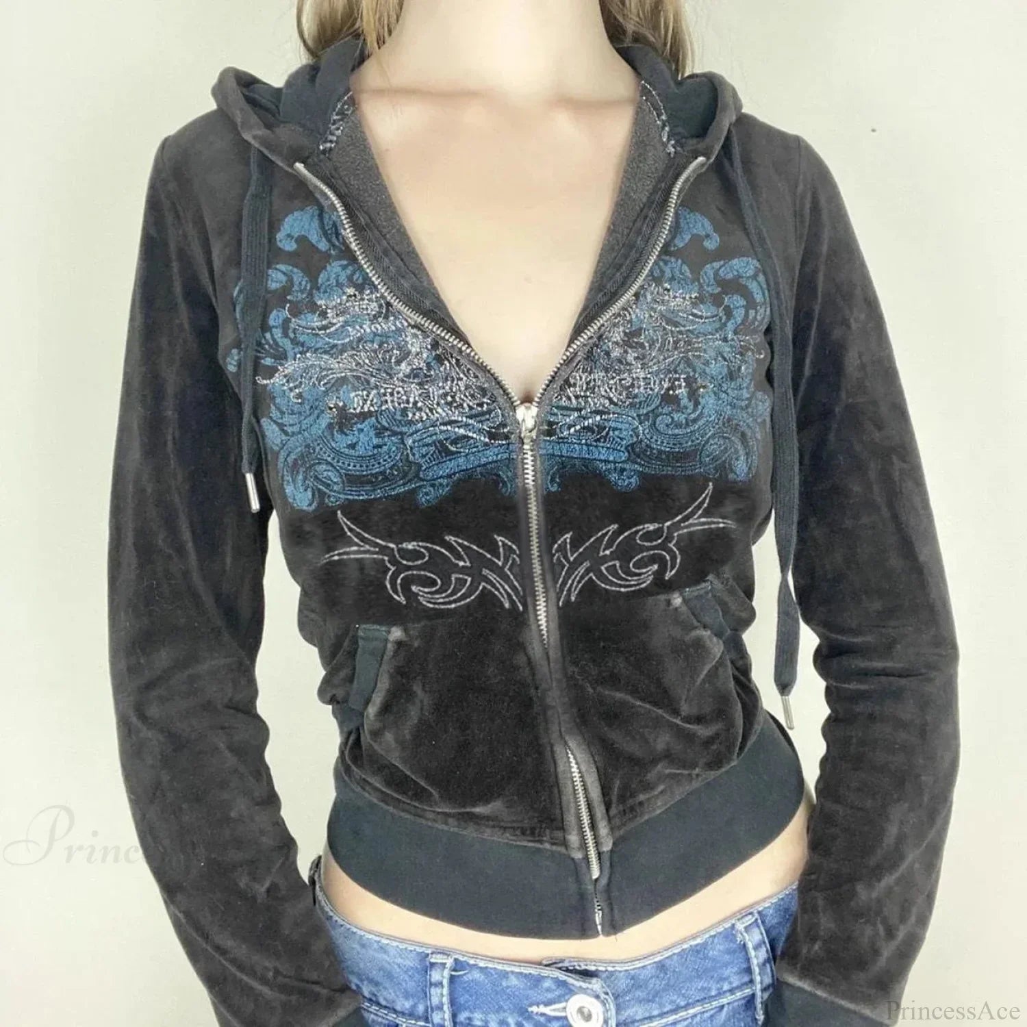 Dark Sparkling Zip Sweater Hoodie