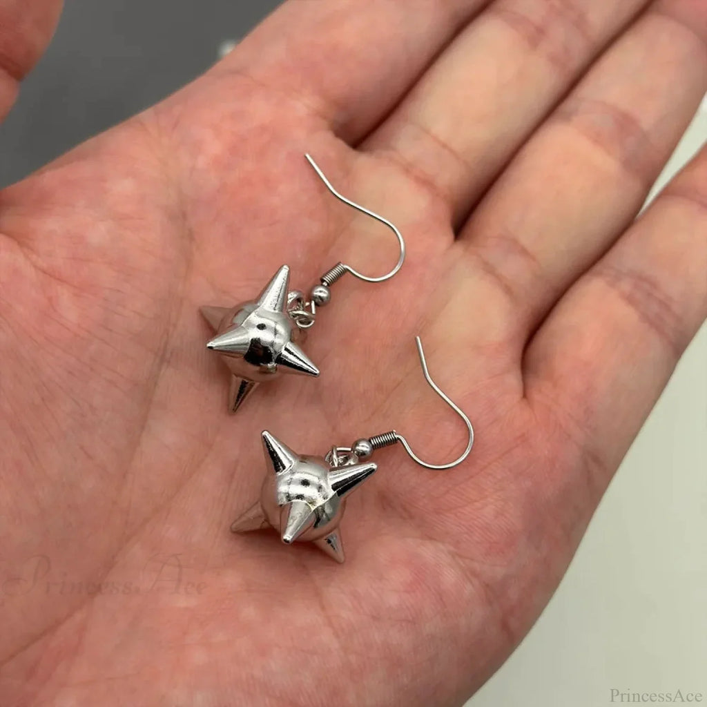 Dark Spiky Sphere Rivet Hoop Dangle Earring