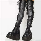 Dark Thigh Tall Platform Wedges Rebel Boot