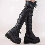 Dark Thigh Tall Platform Wedges Rebel Boot