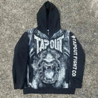 Dark Vintage Letter Print Zip Hoodie