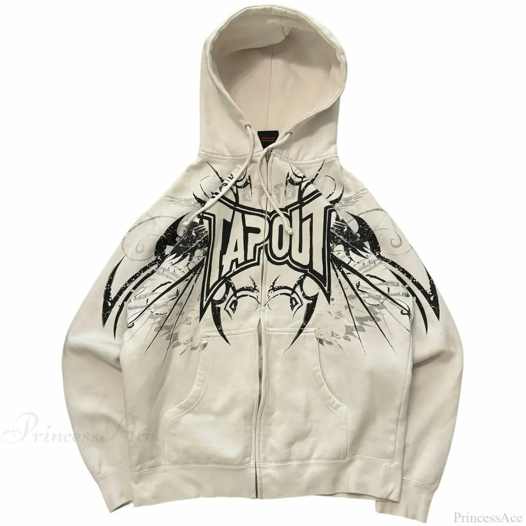 Dark Vintage Letter Zip Hoodie