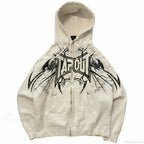 Dark Vintage Letter Zip Hoodie