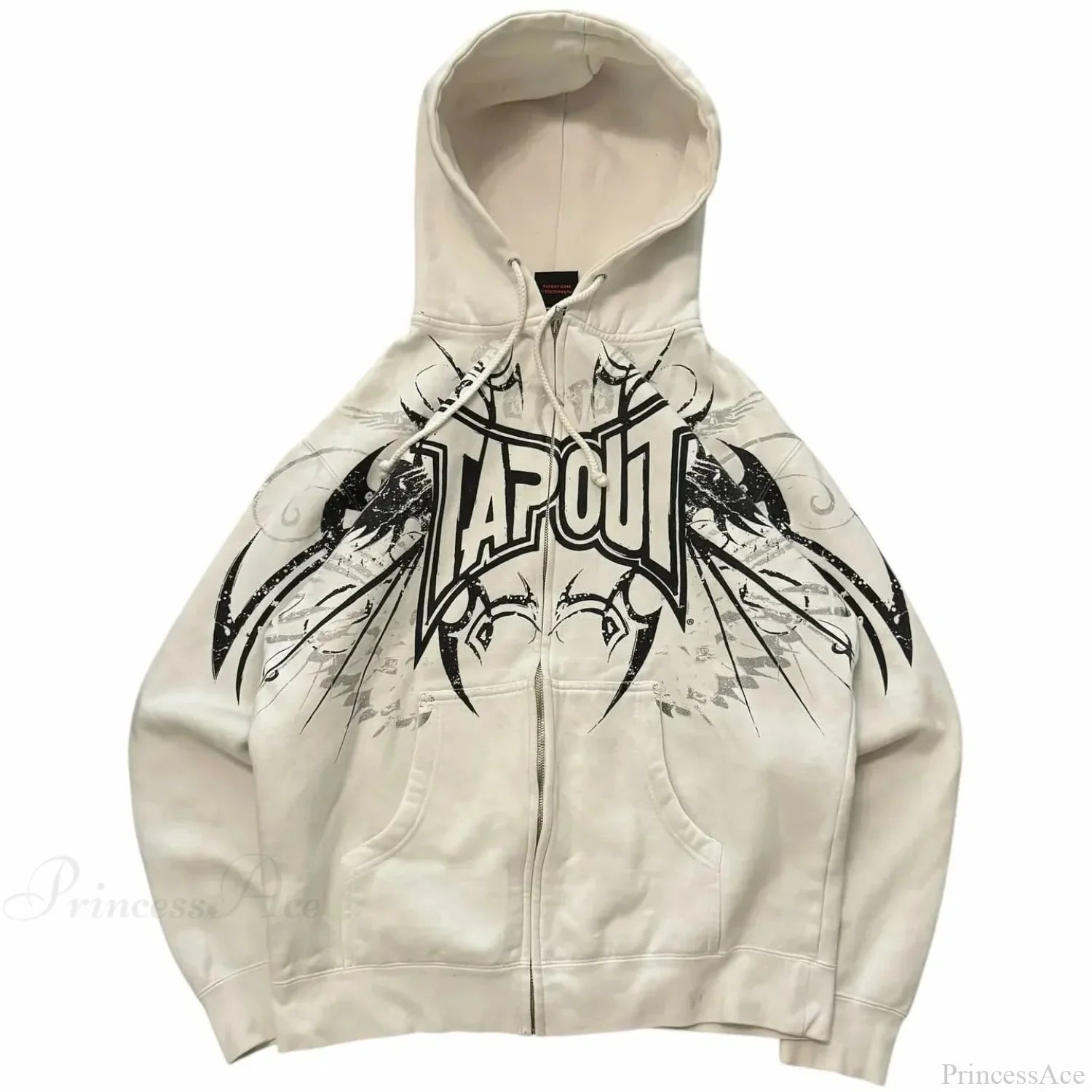 Dark Vintage Letter Zip Hoodie
