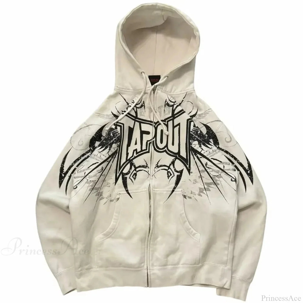 Dark Vintage Letter Zip Hoodie