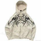 Dark Vintage Letter Zip Hoodie