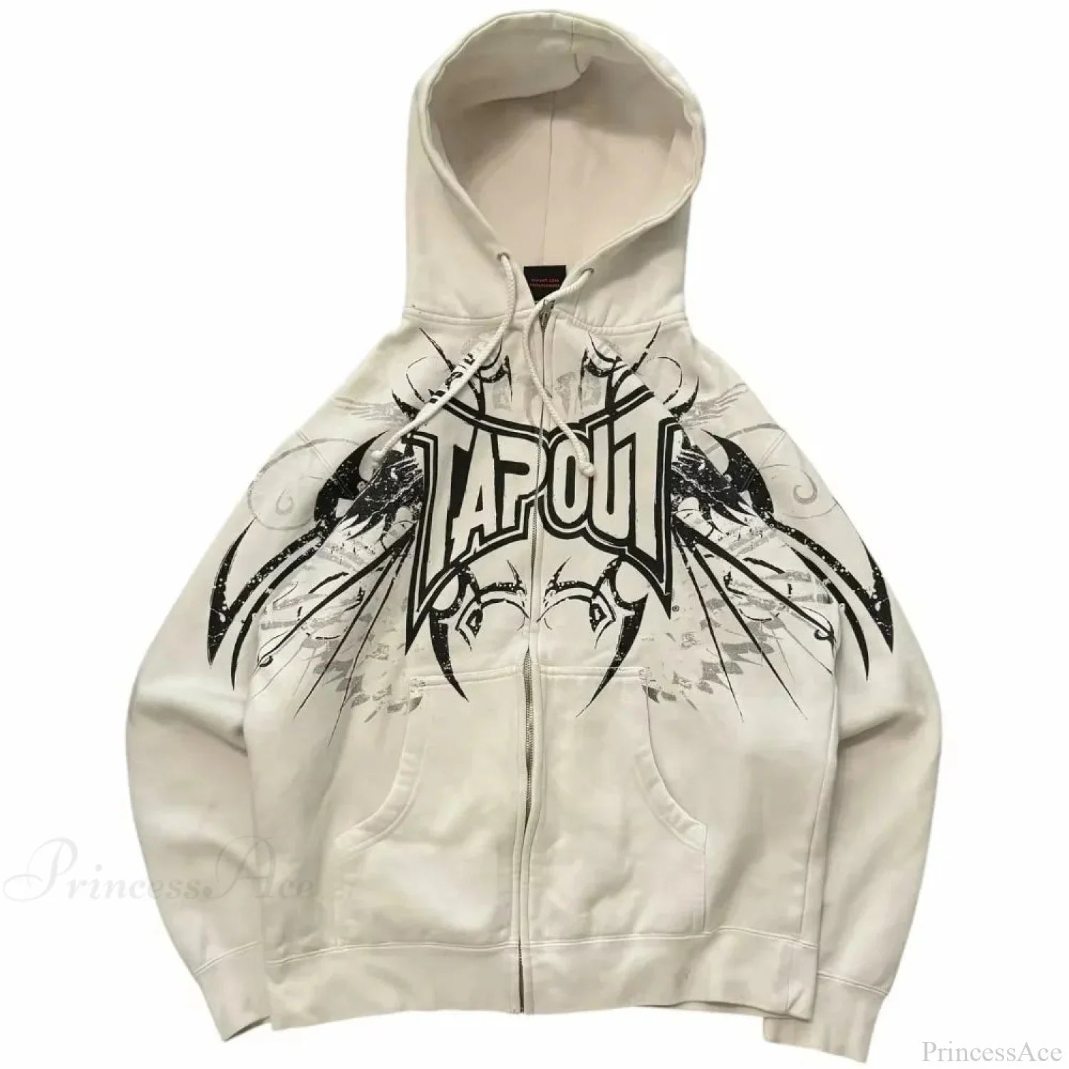 Dark Vintage Letter Zip Hoodie