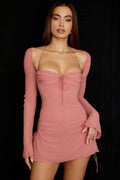 Darling Halter Neck Long Sleeve Cutout Club Mini Dress - Pink