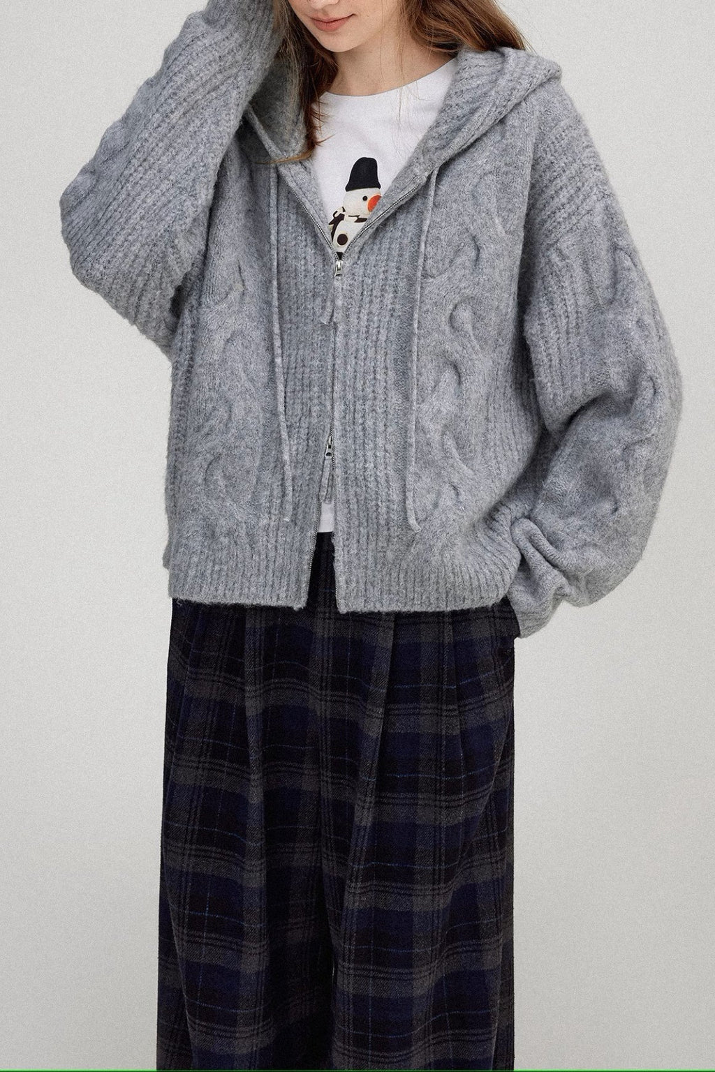 Cable Knit Hooded Soft Wool Cardigan