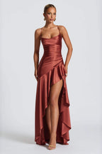 Backless LaceUp Satin Silk Dress