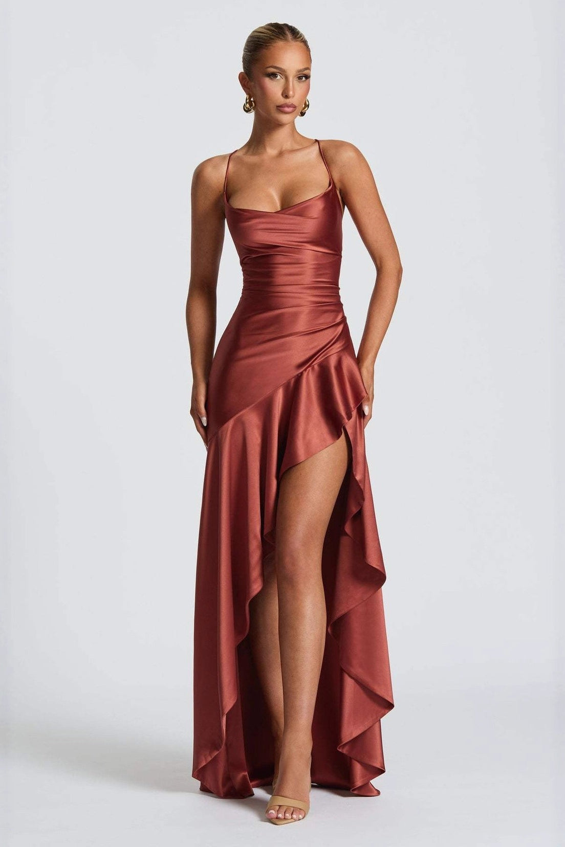 Backless LaceUp Satin Silk Dress