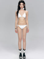 White Asymmetrical Wrap Dress with Bikini Top