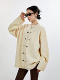 Ribbed Trim Oversized Button Zip Knit Cardigan