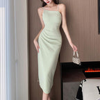Green Off-the-Shoulder Spaghetti Strap Midi Dress