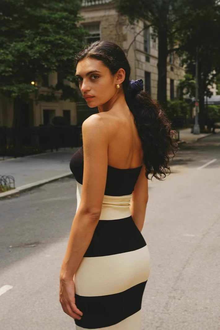 HighWaisted Knit Striped Work Dress