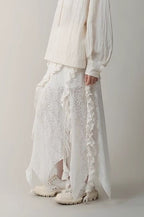Asymmetric Wool Blend Black White Maxi Skirt