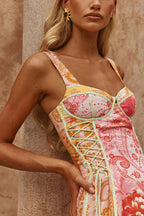 Sweet Floral Print Square Neck Suspender Slim-fit Mini Dress