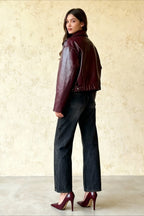 New Leaher Feminina Streetwear Outwear Vermelho Black Jackets
