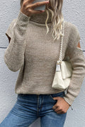 Turtleneck Long Sleeve Solid Color Hollow Off Shoulder Sweater