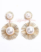 Beaded Double Geometric Pattern Drop Earrings