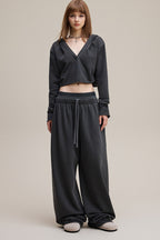 Double Waist Vintage Denim Knit Pants