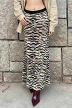 High Waist Zebra Print Office Midi Skirt
