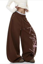 Contrast Print Curved Leg Wide Pants