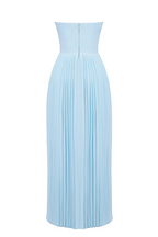 Lola Statement Strapless Cinch Waist Pleated Maxi Dress Blue [pre Order] Boutique Collection