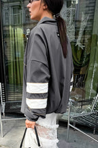 Color Blocking Loose Designer Mandarin Collar Coat