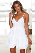 White Spaghetti Strap Mini Boho Dress