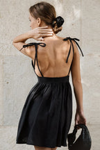 Black Linen V Neck Cami Mini Dress