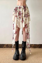 Vintage Floral Asymmetrical Skirt