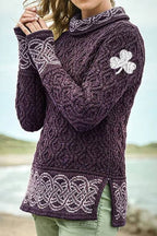 Women's Celtic Knotted Clover Creative Jacquard Turtleneck Sweater