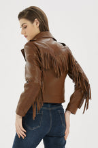 Faux Leather Tassel Biker Jacket