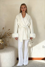 Elegant Short Fox Fur Woolen Coat