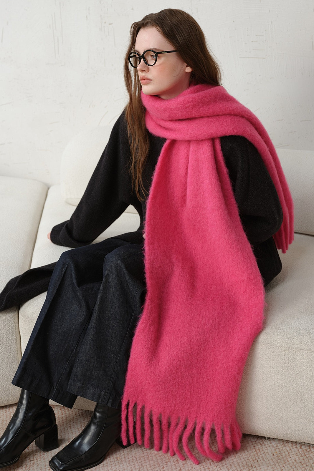 Wool Blend Fringed Scarf